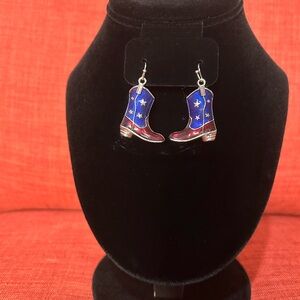 Blue and Red Star Cowboy Boot Earrings